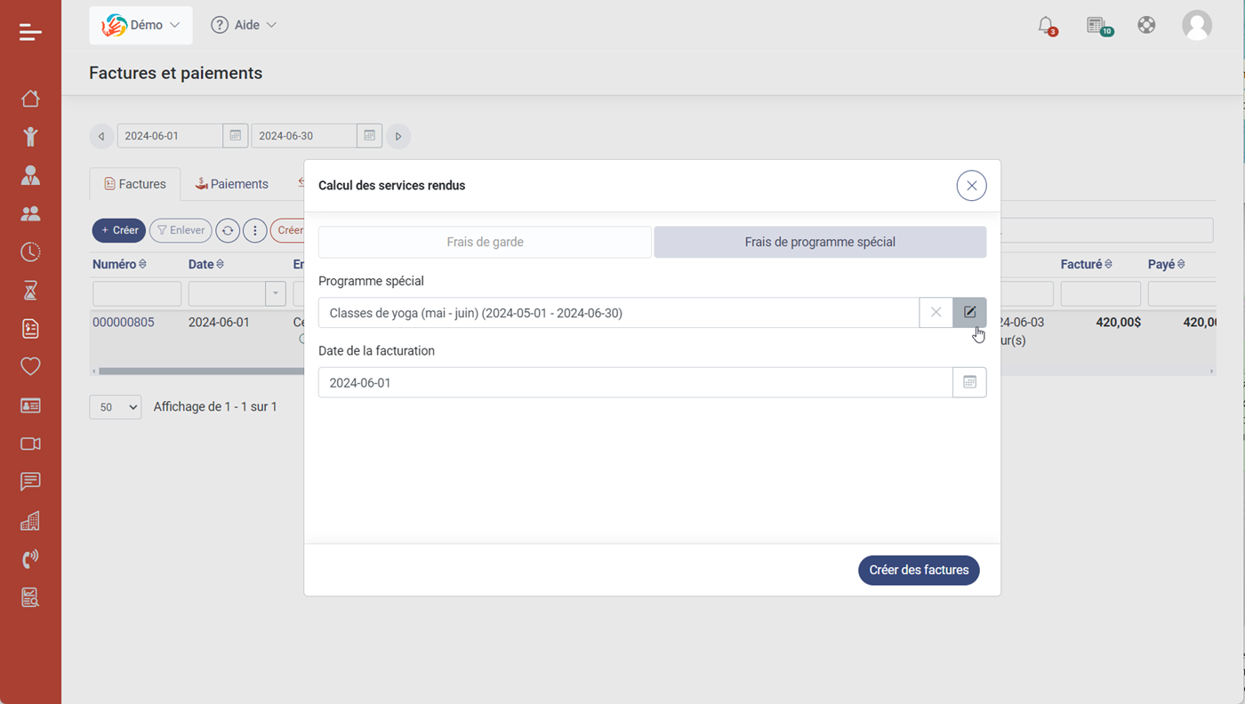 MaGarderie Plus: Facturation des programmes spéciaux