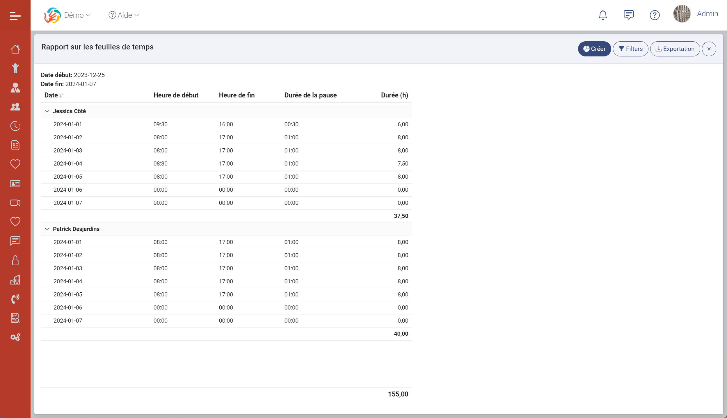 Feuilles de temps des employés dans MaGarderie Plus