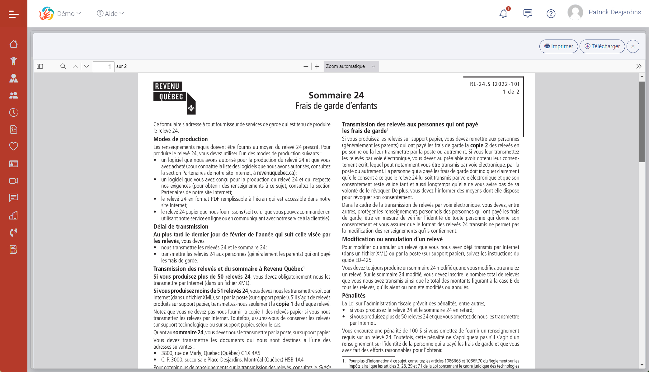 Module de production des relevés 24