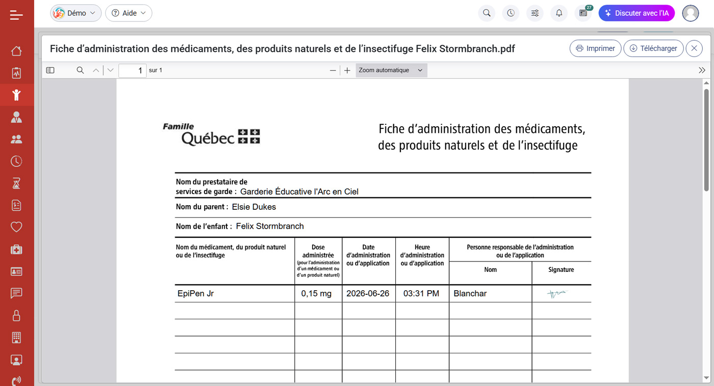 Comment obtenir la fiche dans MaGarderie Plus?