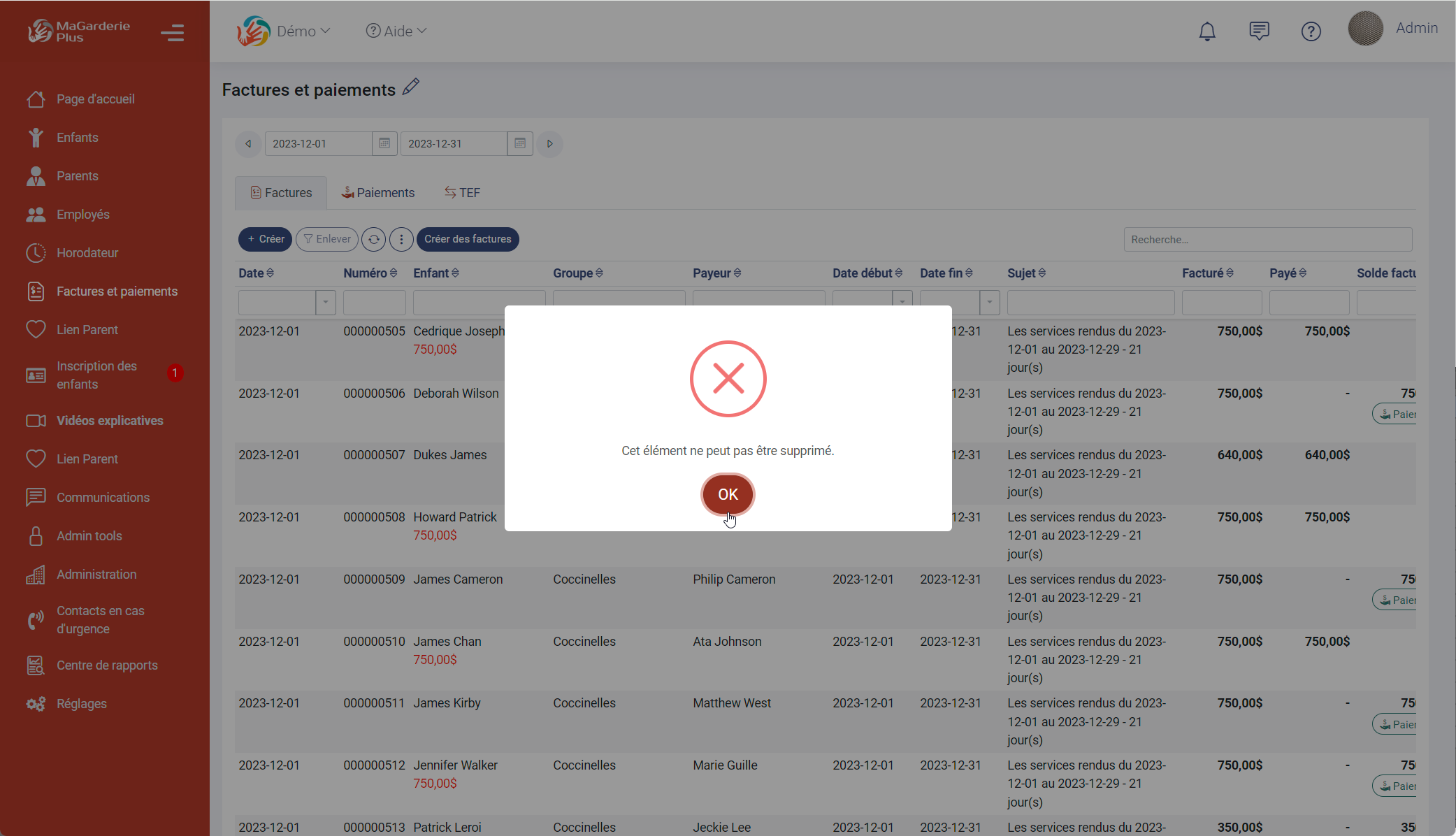 MaGarderie Plus Supression de facture MaGarderie Plus Supression de facture