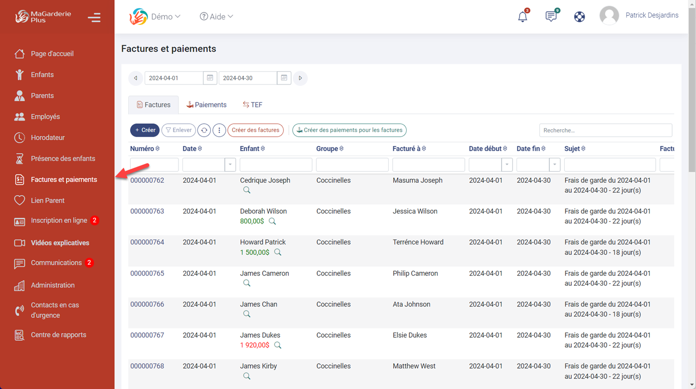 MaGarderie Plus Factures et paiements