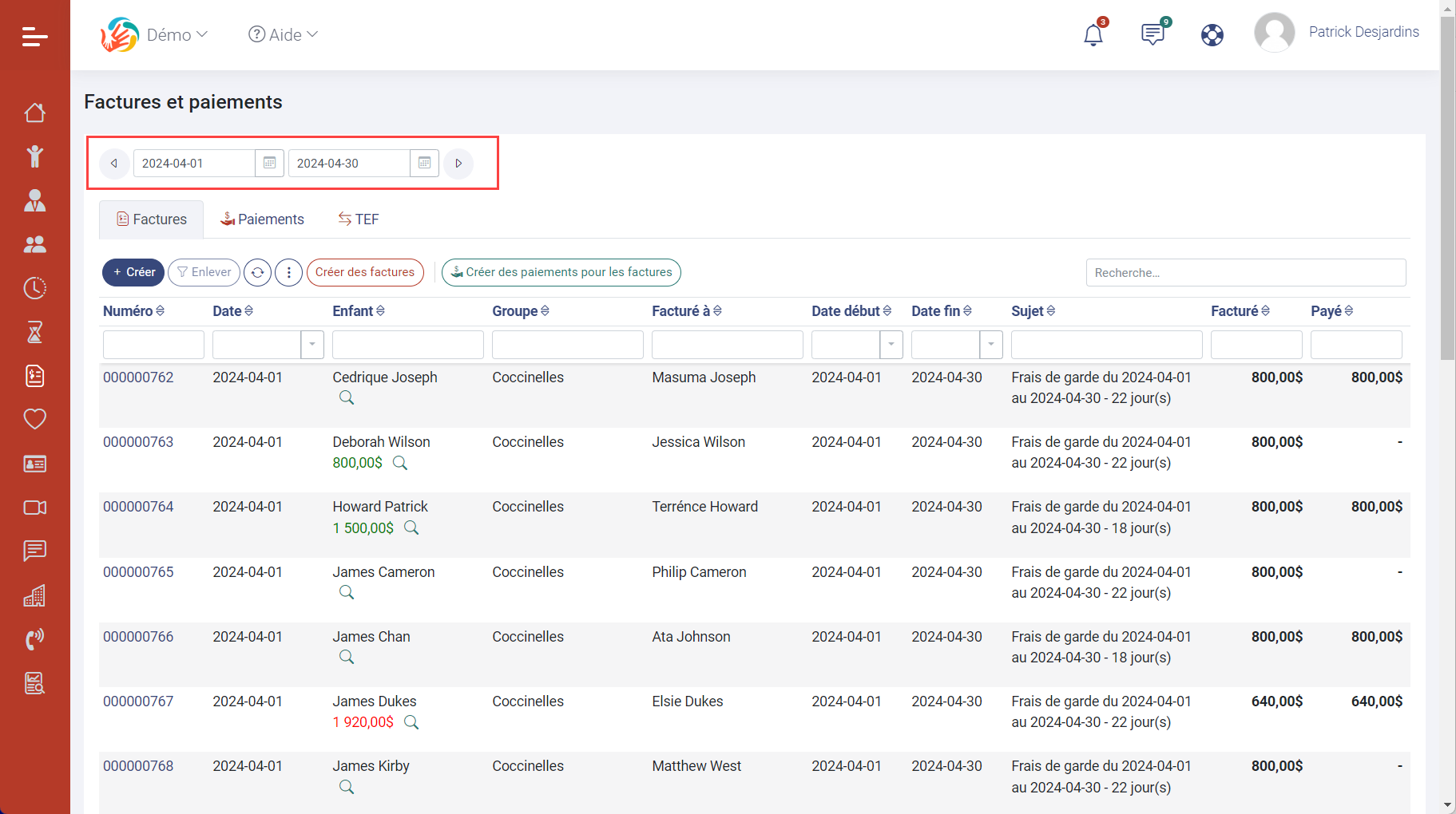 MaGarderie Plus Factures et paiements
