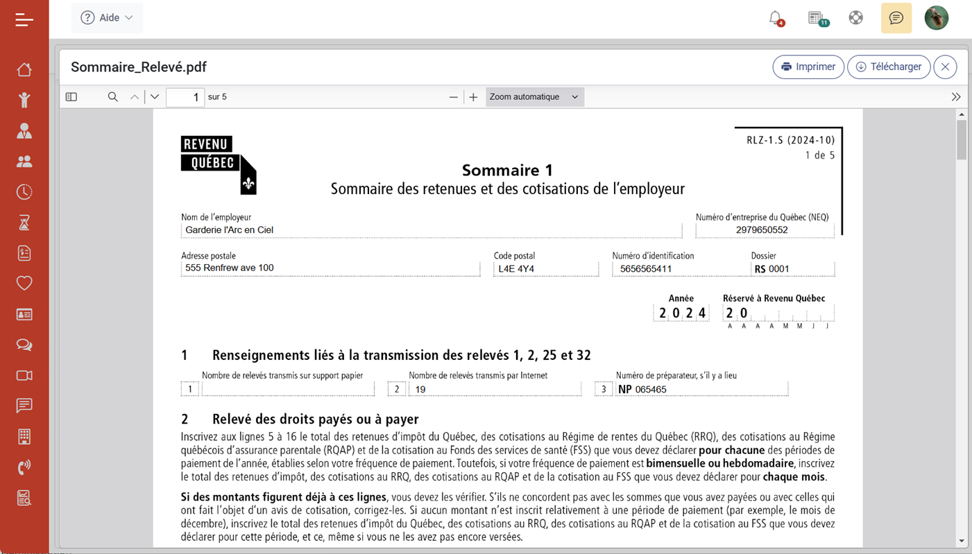 MaGarderie Plus Module de production des Relevs 1