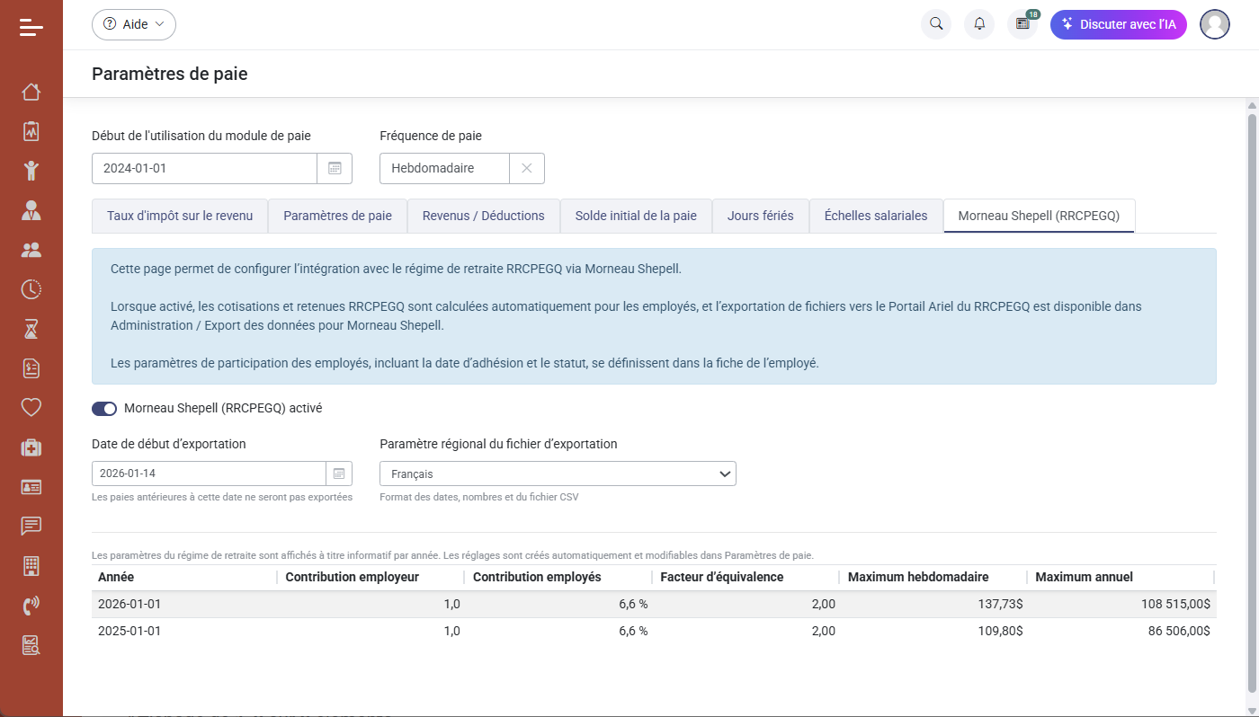 Exportation des donnes vers la plateforme du rgime de retraite Morneau Shepell