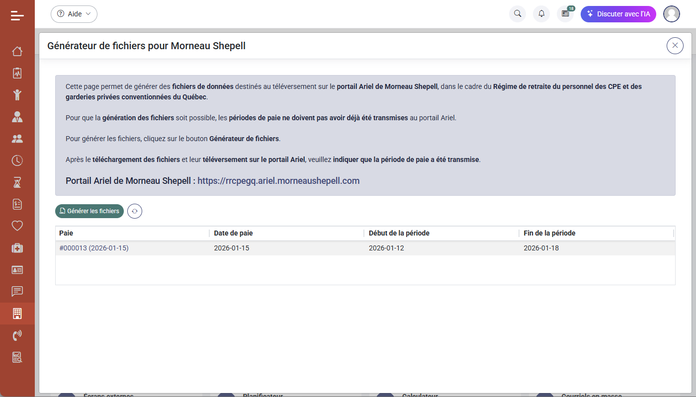 Exportation des donnes vers la plateforme du rgime de retraite Morneau Shepell