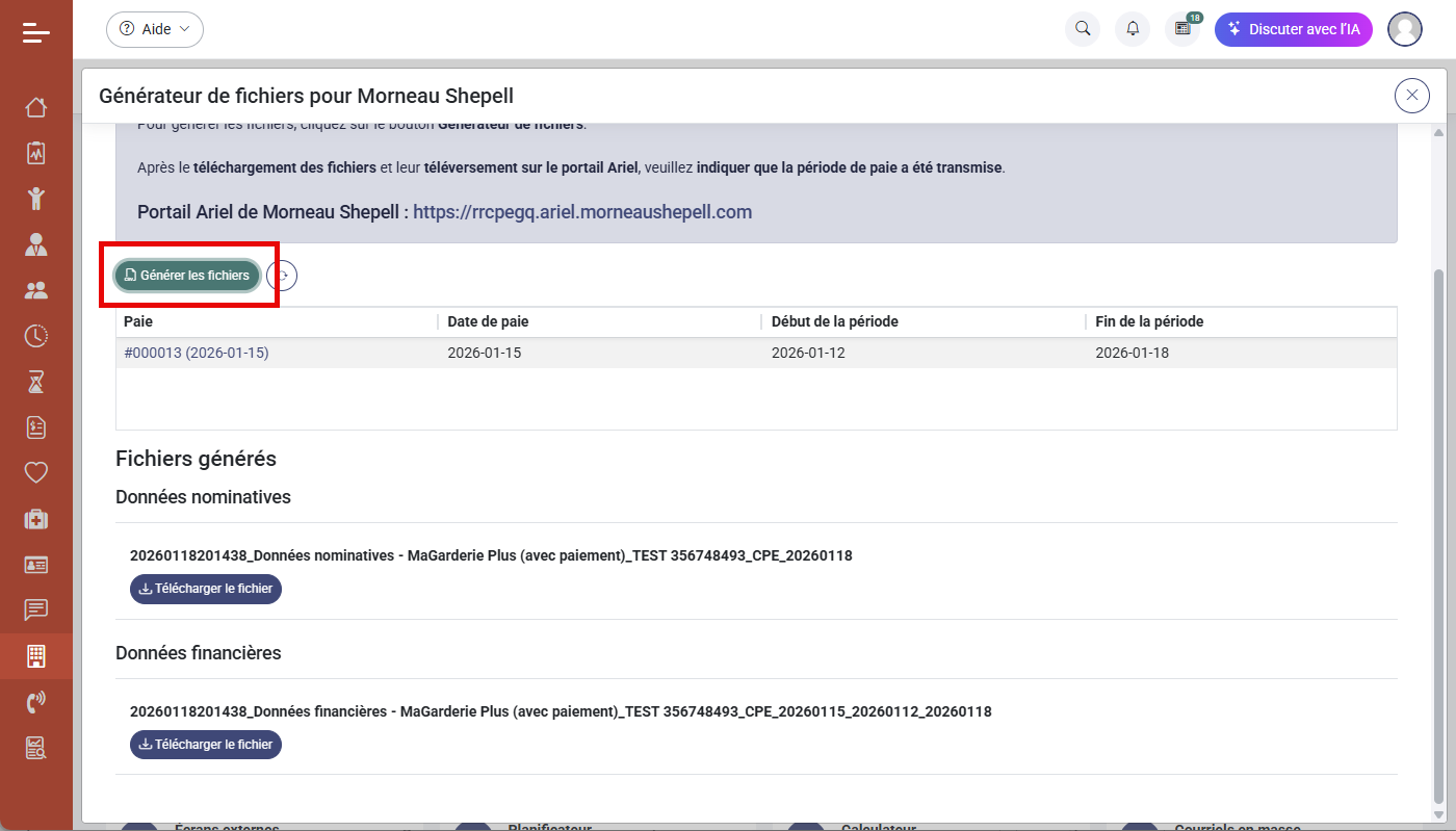 Exportation des donnes vers la plateforme du rgime de retraite Morneau Shepell