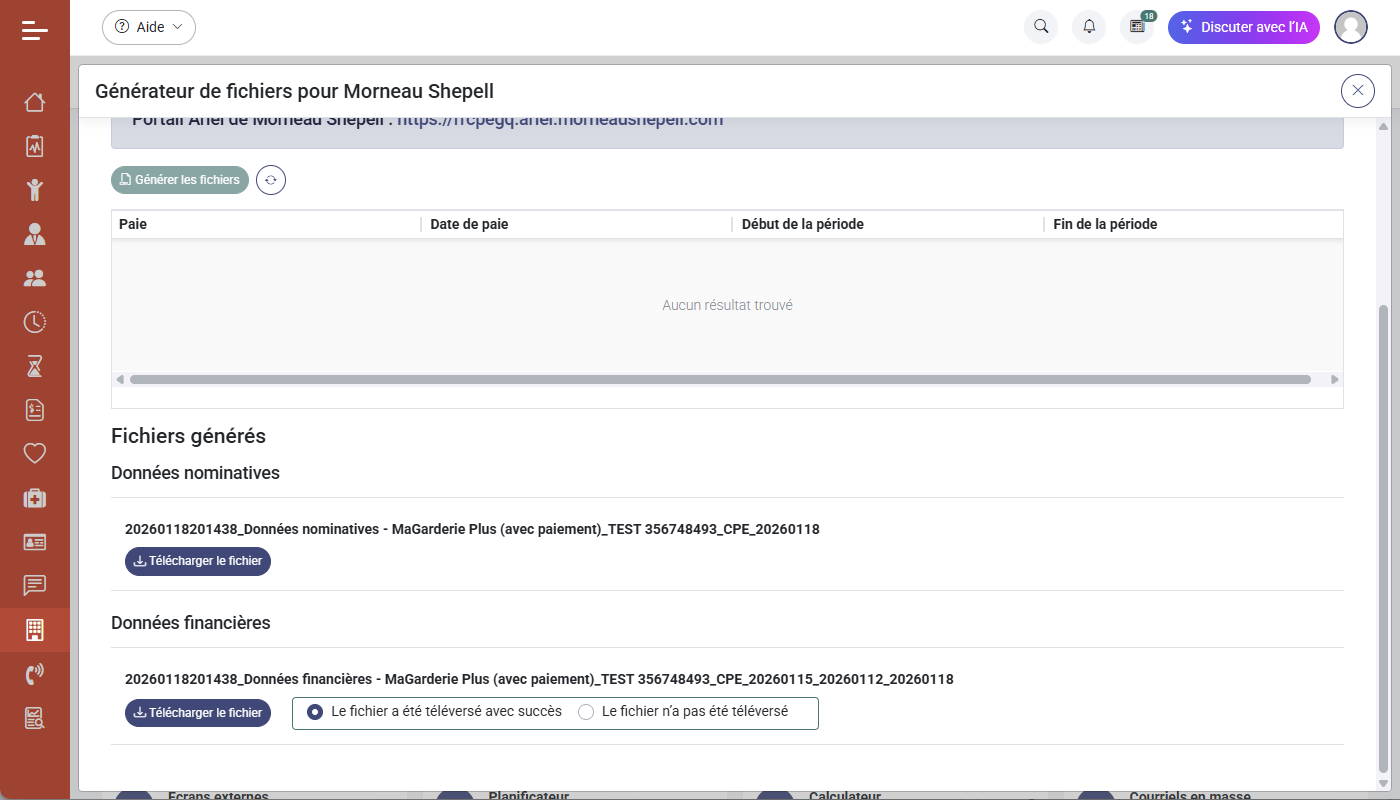 Exportation des donnes vers la plateforme du rgime de retraite Morneau Shepell