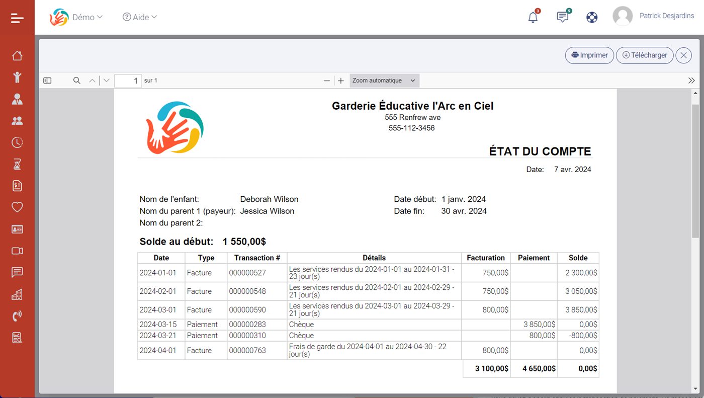 MaGarderie Plus Factures et paiements