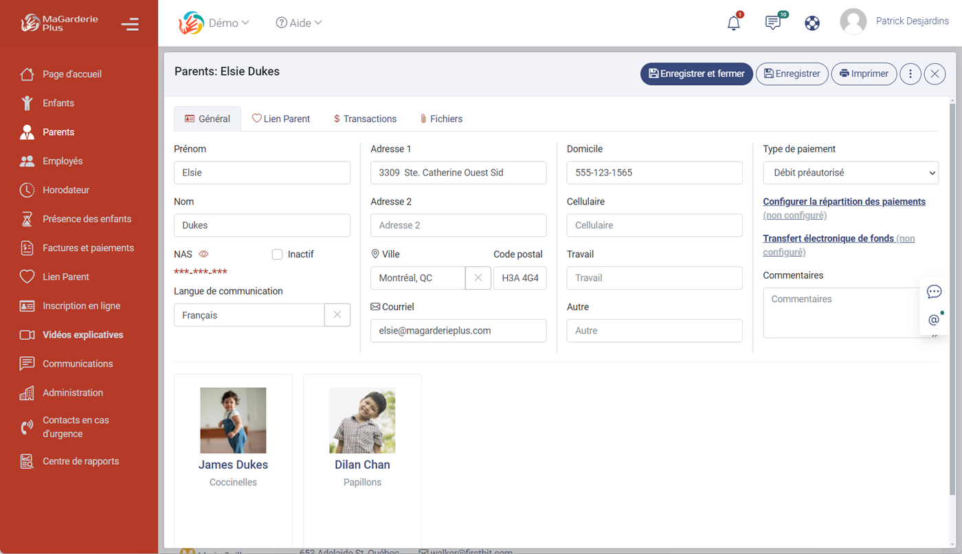 MaGarderie Plus Gestion des fiches de parents