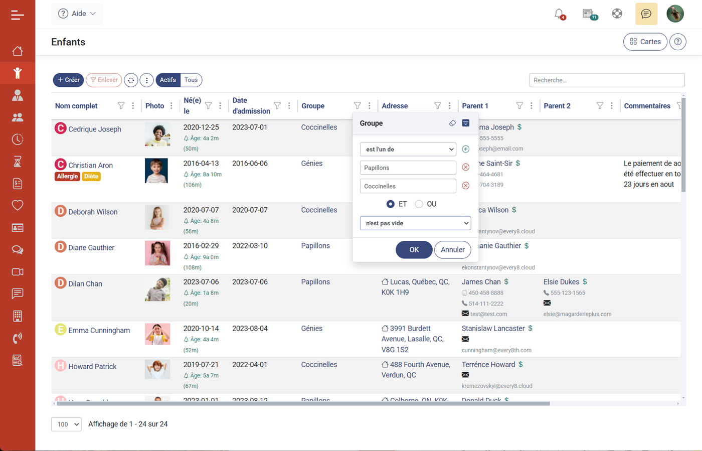 MaGarderie Plus Formulaires de liste
