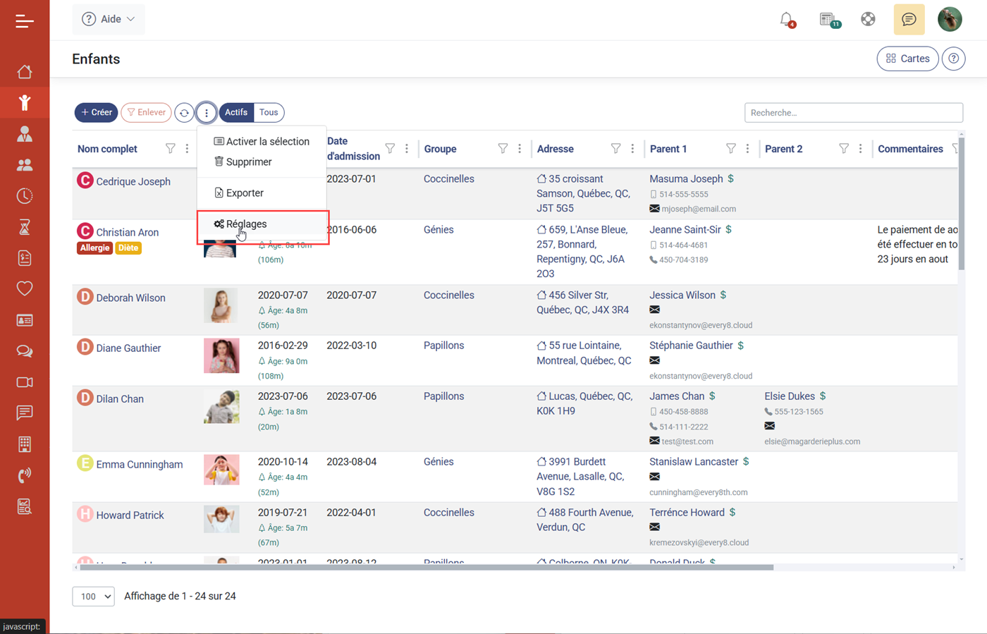 MaGarderie Plus Formulaires de liste
