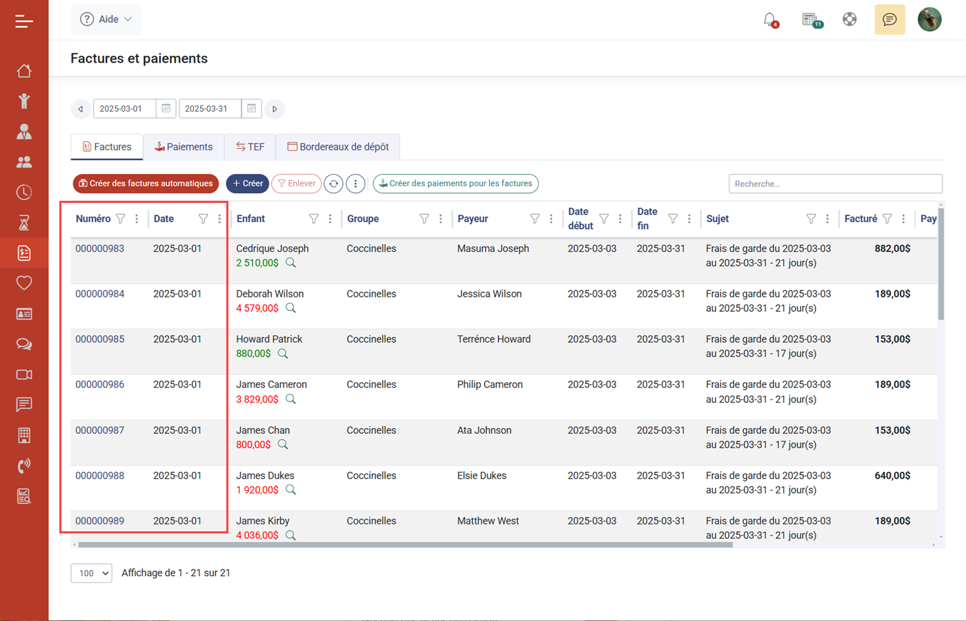 MaGarderie Plus Formulaires de liste