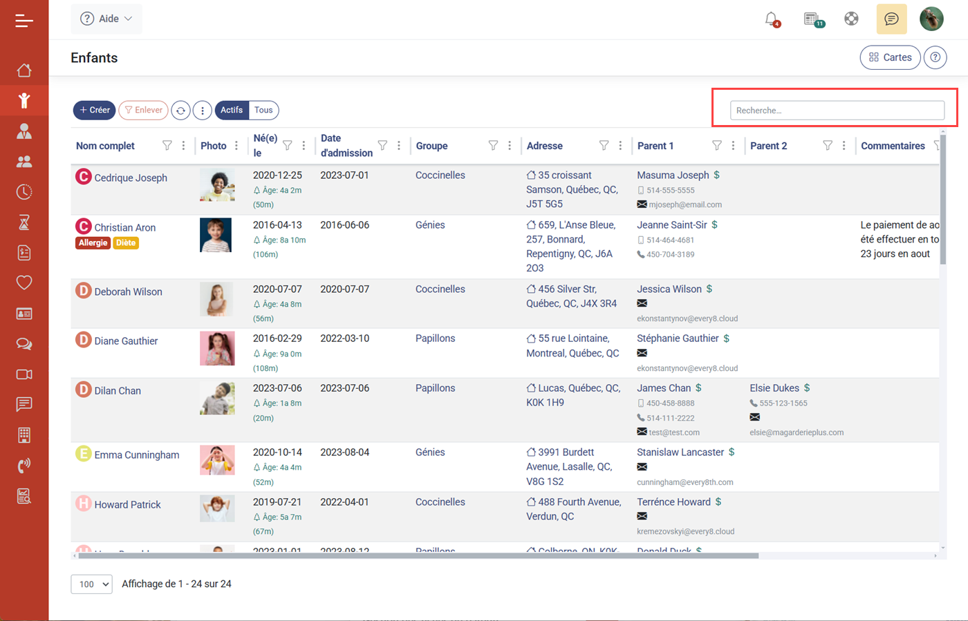 MaGarderie Plus Formulaires de liste