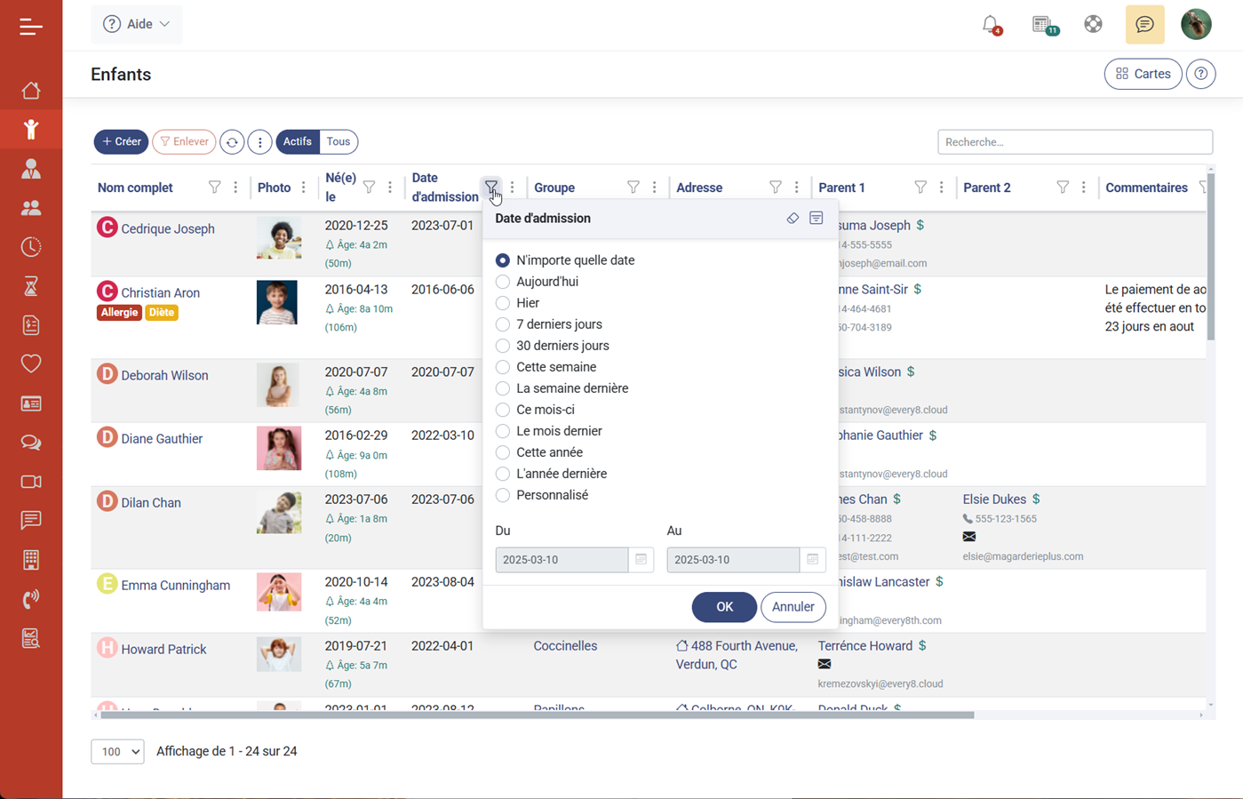 MaGarderie Plus Formulaires de liste