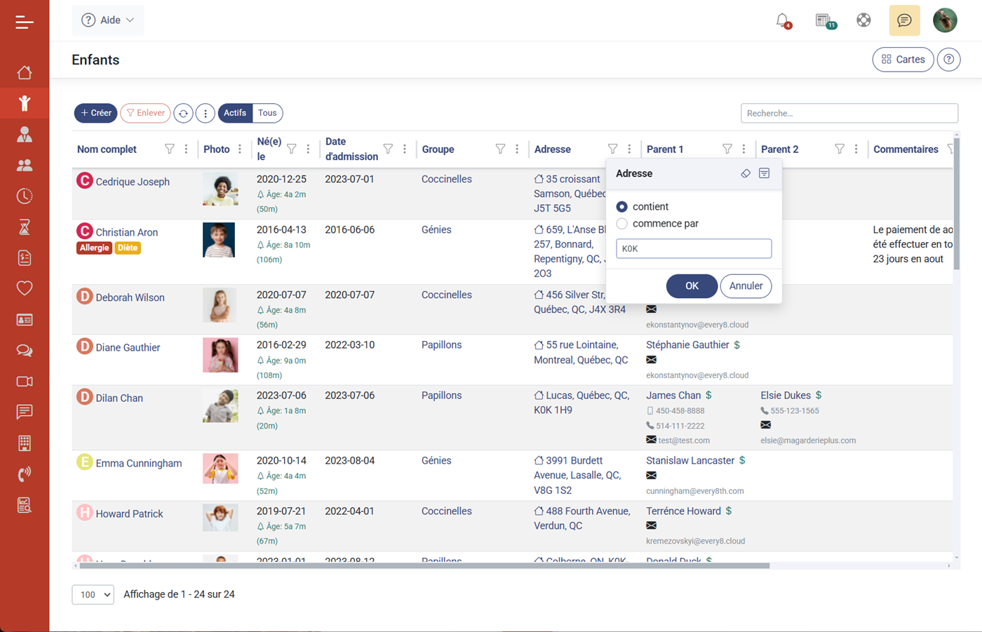 MaGarderie Plus Formulaires de liste