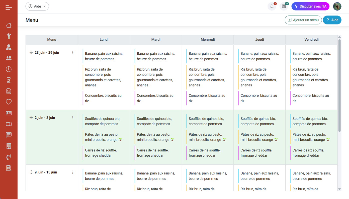 Gestion de menu