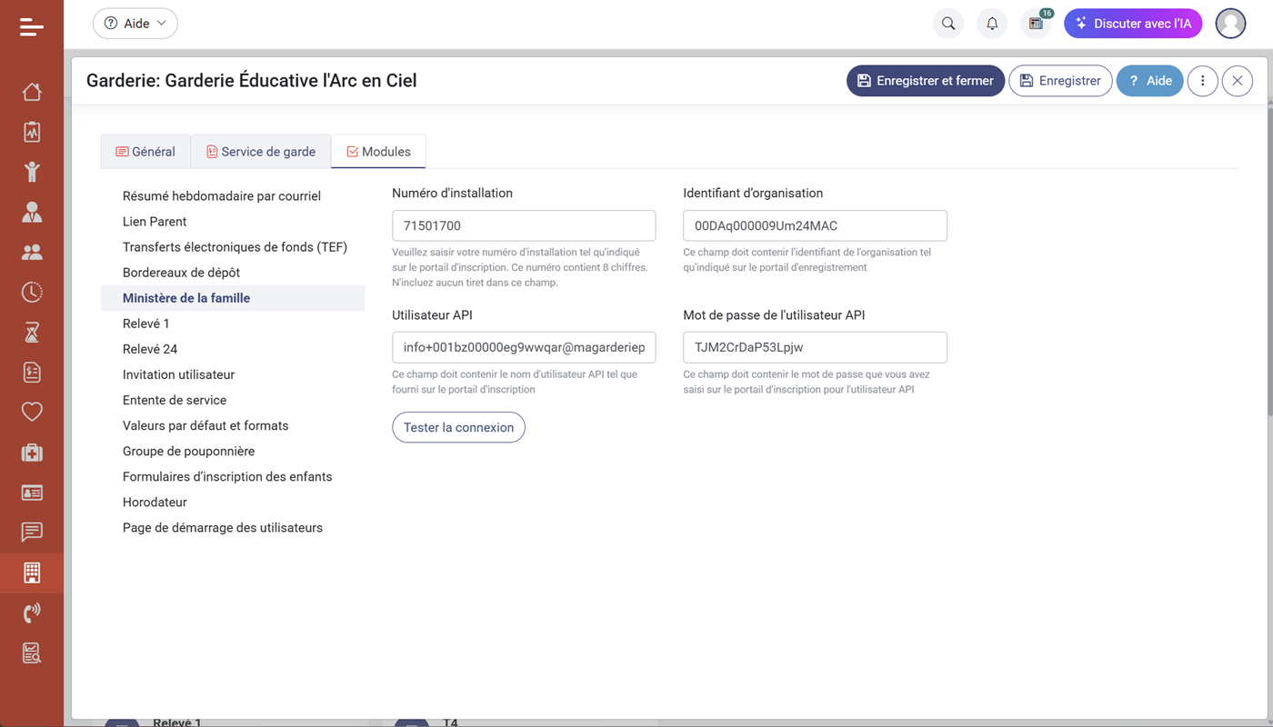 MaGarderie Plus Gestion des ententes de service