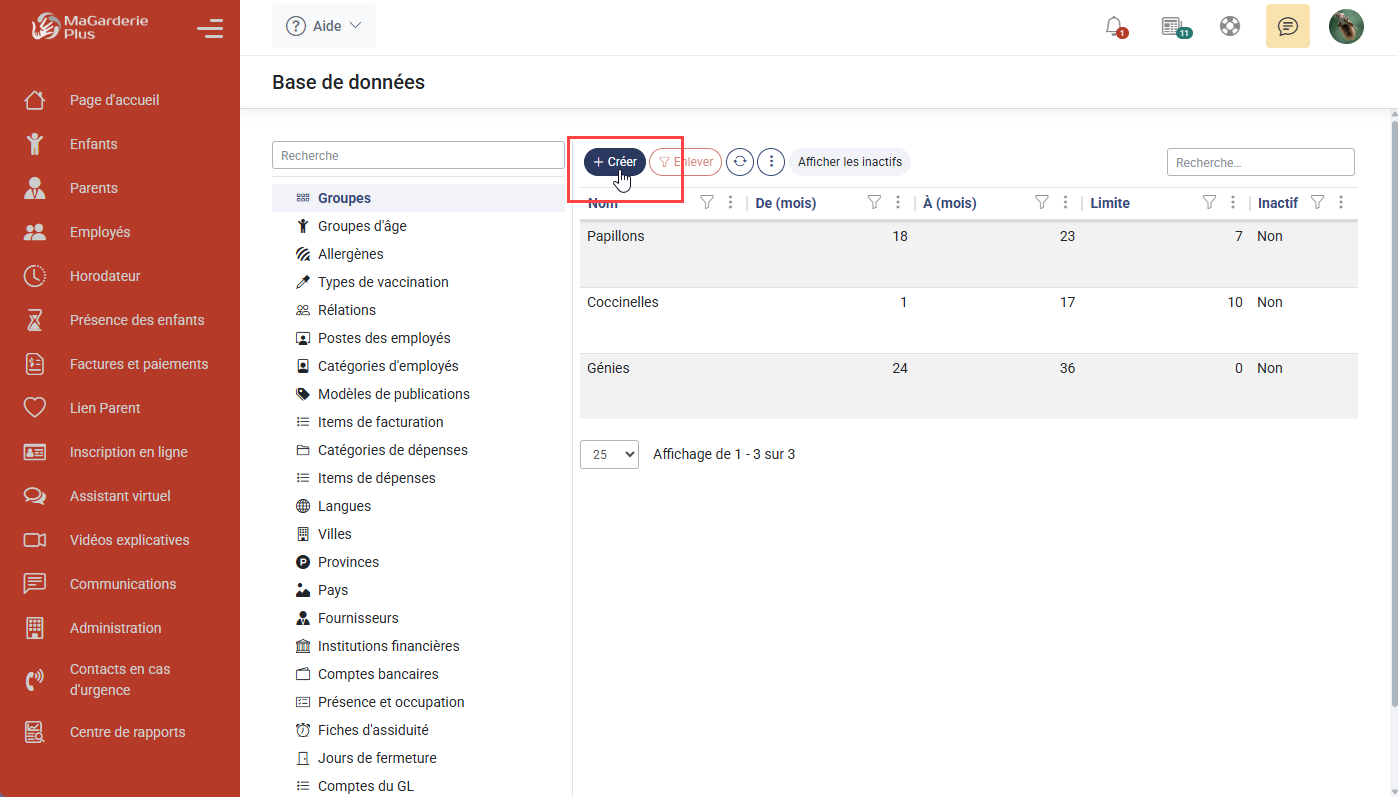 Gestion des fiches denfants