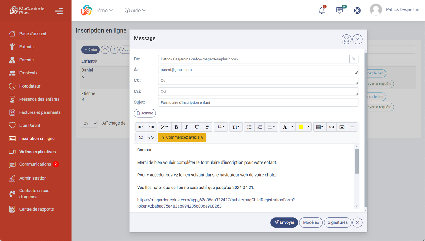 MaGarderie Plus Gestion des fiches denfants Inscription en ligne