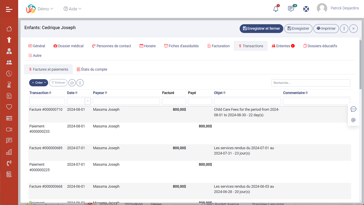 MaGarderie Plus Interface de lapplication