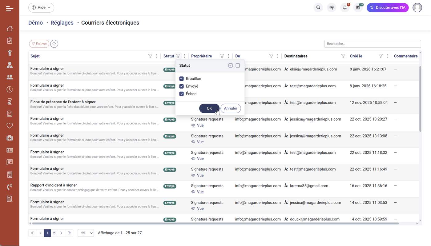 MaGarderie Plus Reglages du systme