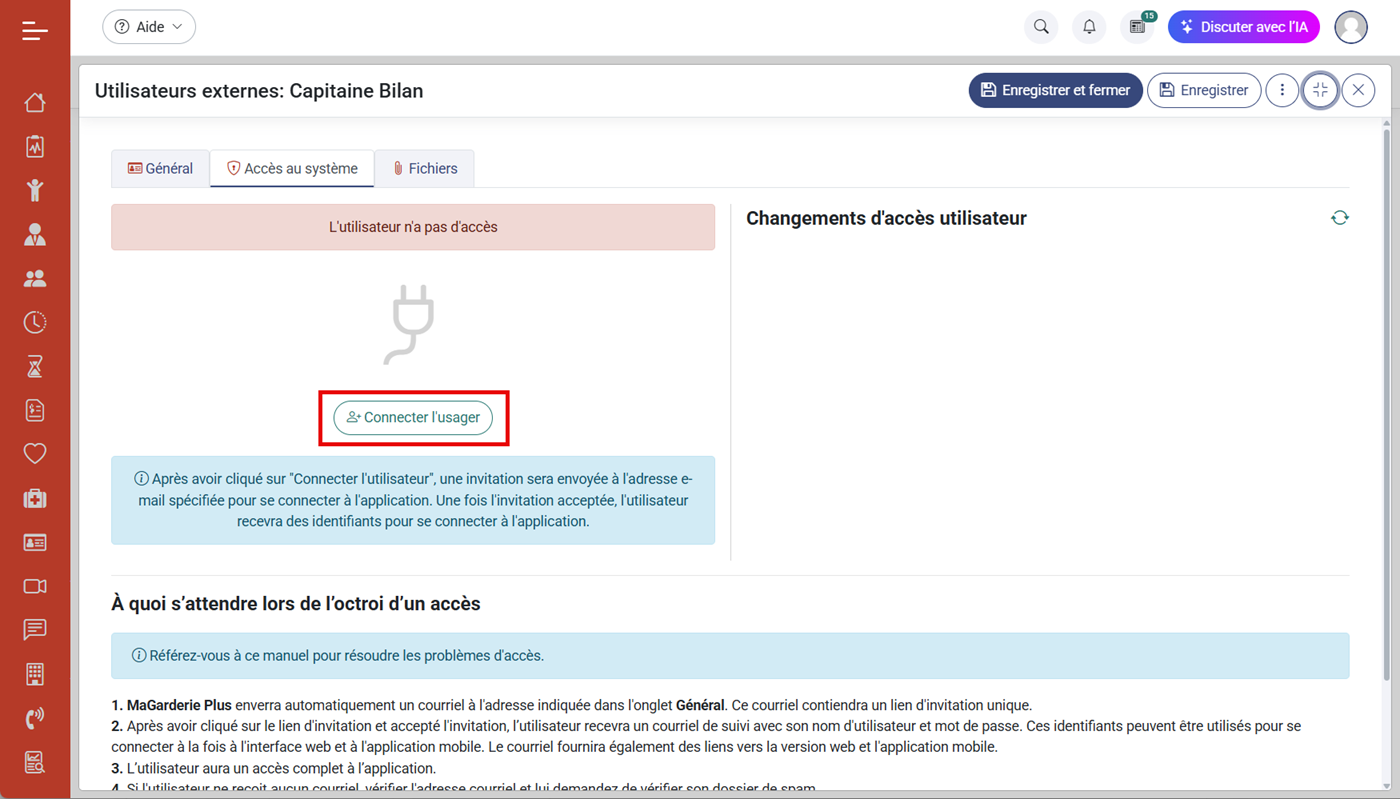 MaGarderie Plus Utilisateurs externes