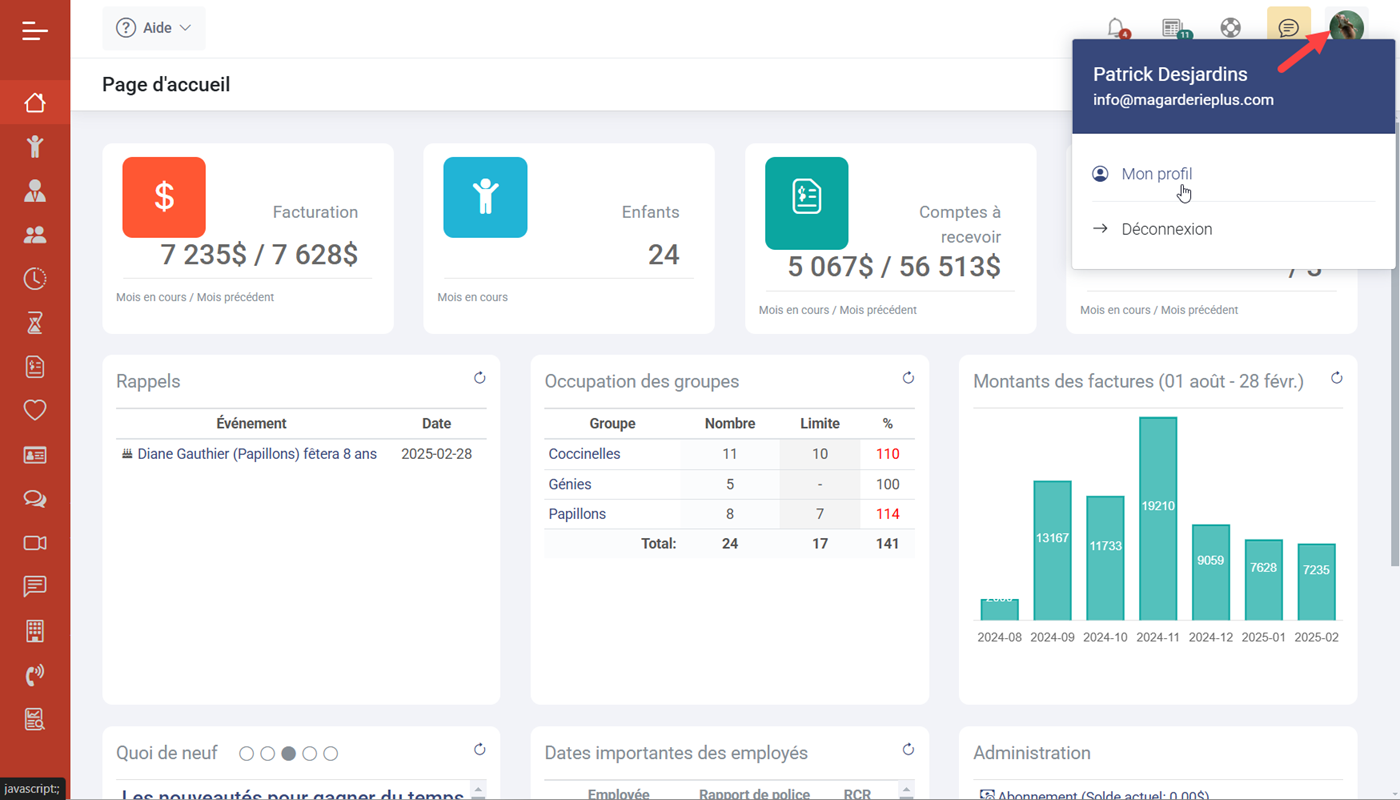 MaGarderie Plus Votre profil utilisateur